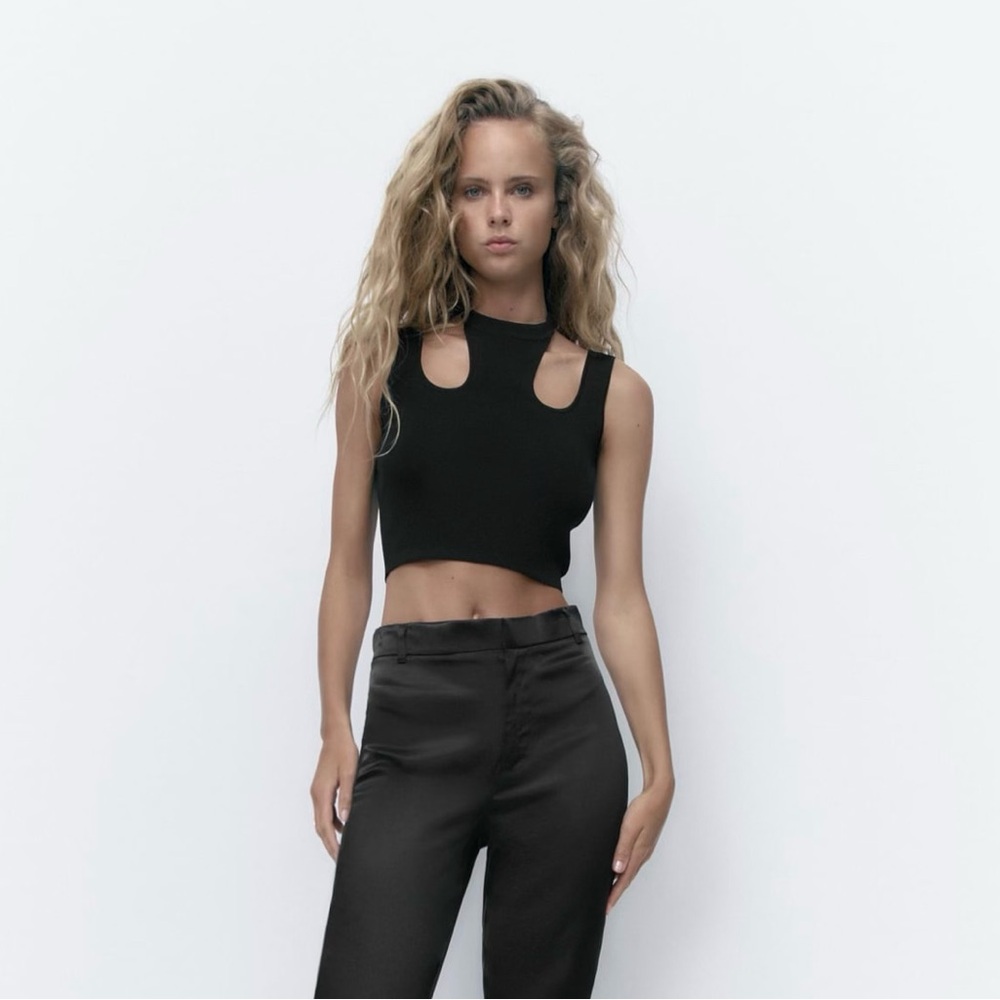 ZARA NWT Cut Out Knit Halter Top Chic Black Sleeveless Women's Size S